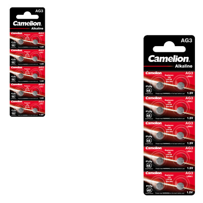 2x Camelion Knopfzellen Uhren - Batterien AG3 Alkaline 0% HG 10er Blister