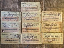 Lot de 10 chèques de banque de Palestine avec timbres années 1930-1940