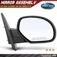 Passenger Black Manual Mirror for Chevrolet Silverado 1500 GMC Sierra 1500 07-13
