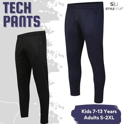 Adults Kids Tech Pants Slim Joggers Sports Football Cool Fit Dri Training Bottom