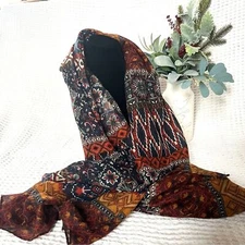 Boho Print Cotton Oversized Scarf Shawl Gold Blue Red 34”x69”