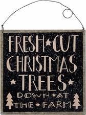 Fresh cut Christmas trees down at Farm Tin/Metal Ornament/Sign Primitive/Vintage