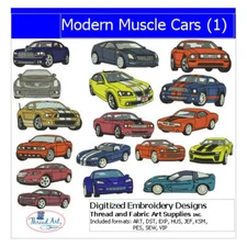 Embroidery Design Set - Modern Muscle Cars - 17 Designs - 9 Formats - USB Stick