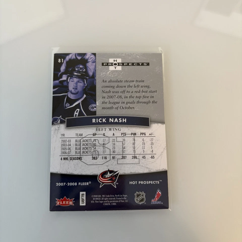 2007-08 Fleer Hot Prospects Rick Nash #81 Columbus Blue Jackets Hockey Card - Image 2 of 2