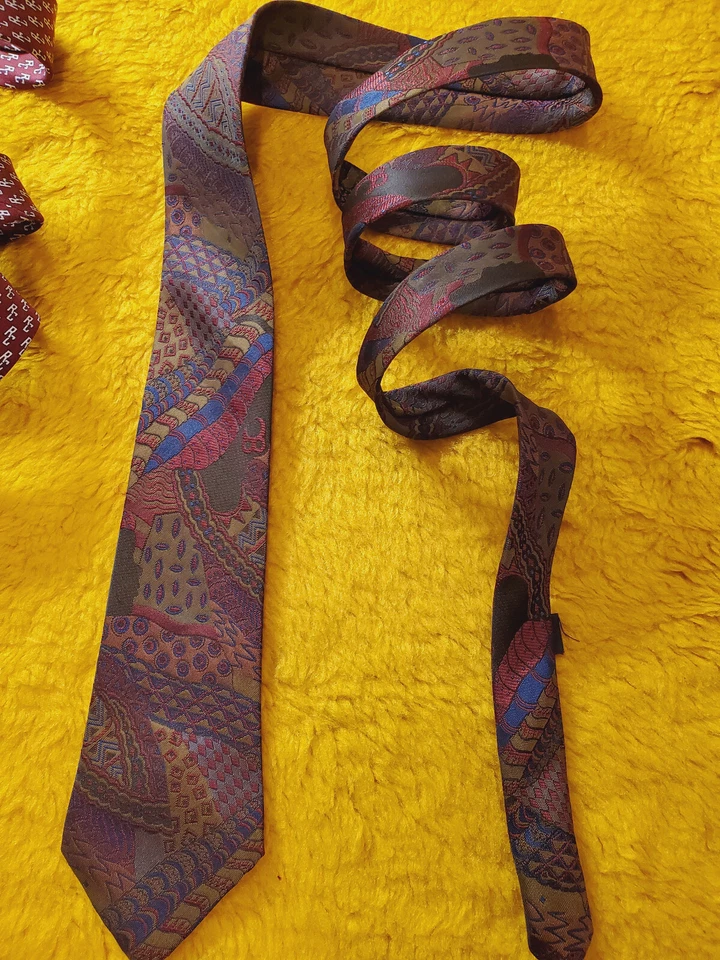 CORBATA FLACA FLORENZI VINTAGE DE LOS AÑOS 80 ~ BRONCE PÚRPURA ~ POP AVANT GARDE NEW WAVE ~ 58" Foto 3 de 4