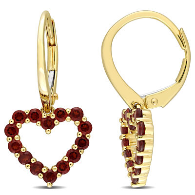 Amour 10k Gelbgold 1 1/8CT Granat Herz Ohrstecker