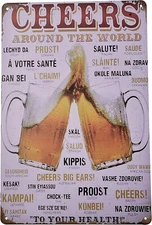 8" x 12" Metal Tin Funny Bar Sign Wall Decor (Cheers, Around The World)