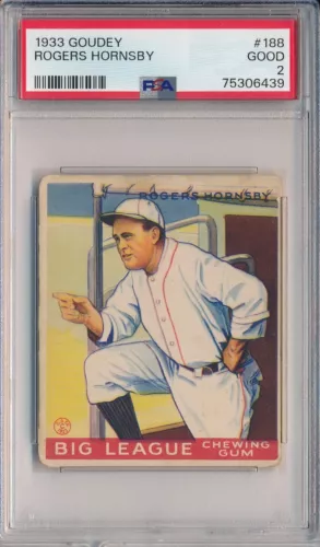 1933 GOUDEY #188 ROGERS HORNSBY - PSA 2 GD (SVSC) FRESHLY GRADED!