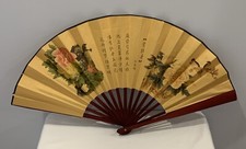 Vintage Silk and Bamboo Chinese Hand Fan 24" Wide with Stunning Floral Design