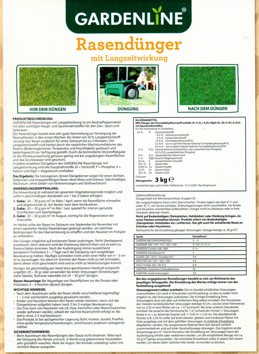 Gardenline - Rasendnger mit Langzeitwirkung - 3kg Dnger - Neu online  kaufen | eBay.de