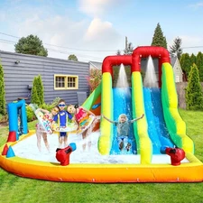 Large Inflatable Bouncer Park Water Slide w/ 480W Air Blower 2 Slides Water Gun