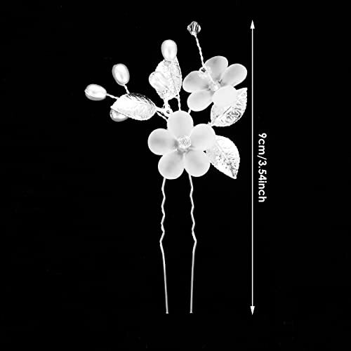 Lusofie 5 piezas alfileres para el cabello con flores de peal perla alfileres para el cabello de novia plateados - Imagen 2 de 7