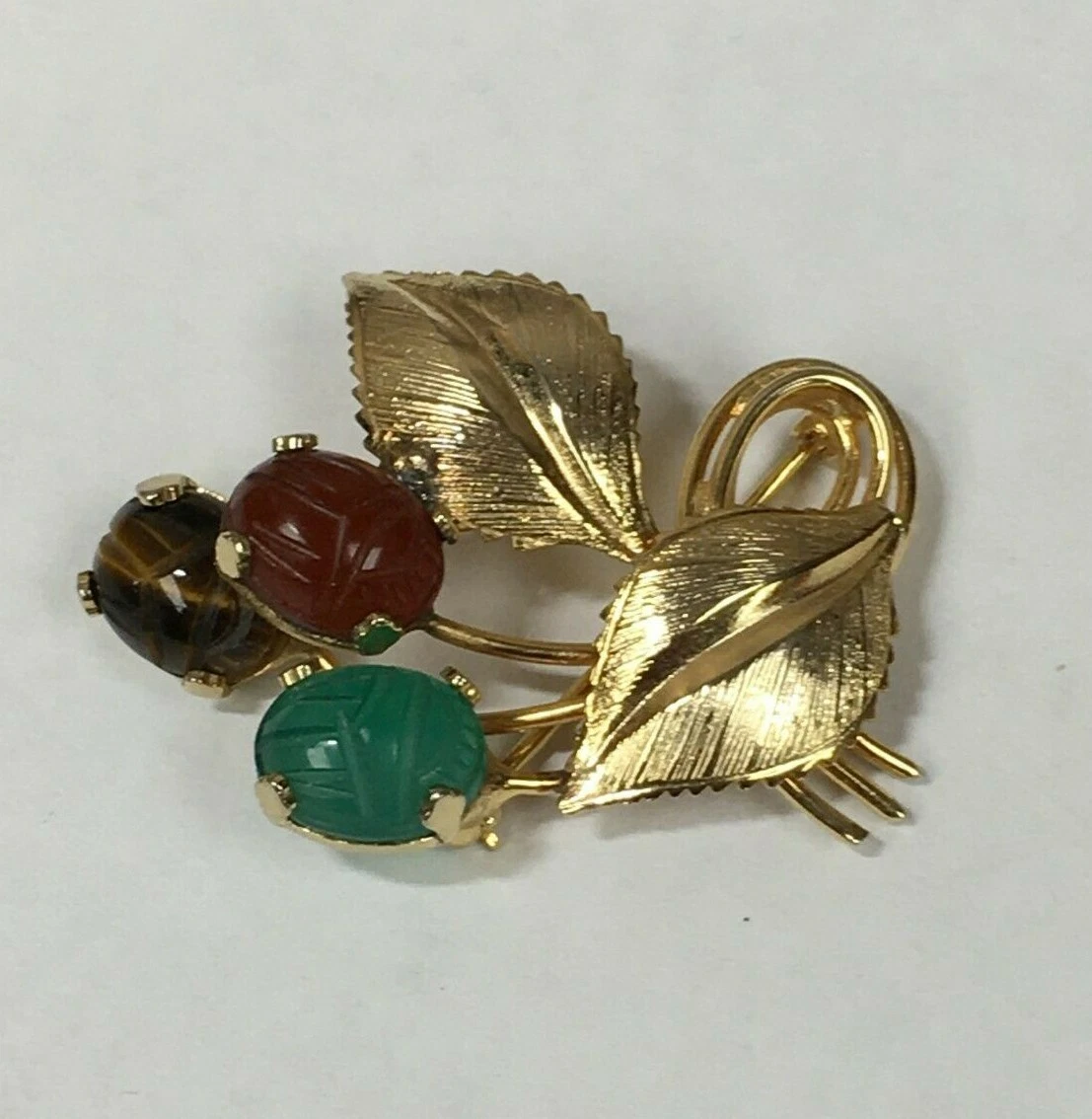 Vintage Burt Cassell Gold Filled and Scarab Beetle Gemstone Brooch