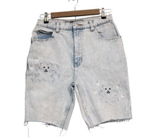 Vintage 90s Jean Shorts Size 28 Acid Wash Embroidered Bears Hearts Anti Basic
