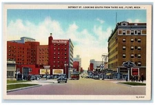 c1930's Detriot St. Looking South From Third Avenue Goodyear Flint MI Postcard