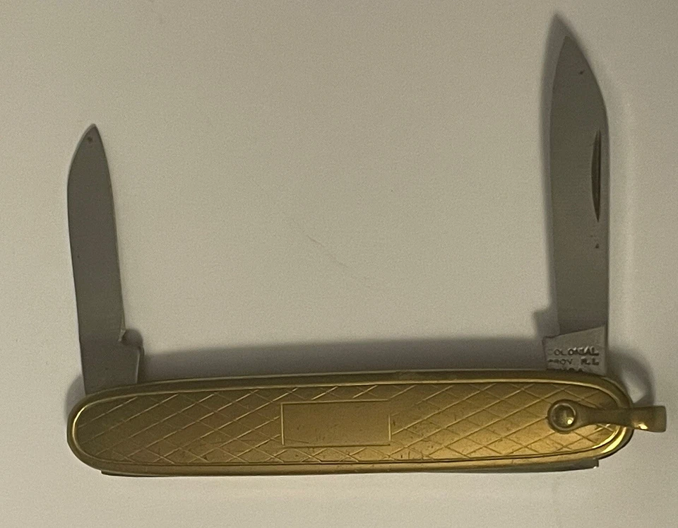 VENTA Navaja de Bolsillo Antigua Colonial Prov RI EE. UU. Pluma Dorada Plegable 2 Hojas 🌺🌺 Foto 2 de 4