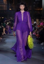 VALENTINO PLEATED SILK-CREPE GOWN DRESS PURPLE IT 40