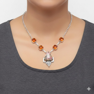 Rhodochrosite, Garnet Gemstone 925 Sterling Silver  Necklace v532