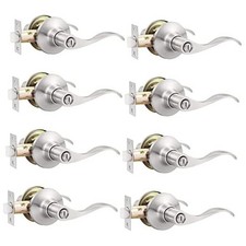 Pack Brushed Nickel Privacy Door Levers Bedroom Privacy Door Lever - Keyless 8