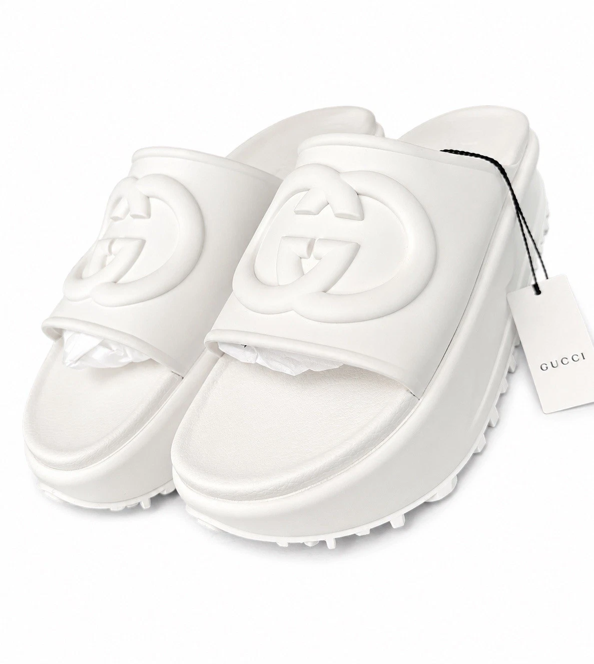 Gucci Women’s Rubber Sliders Interlocking GG Off White Sandals Size 8UK/EU41