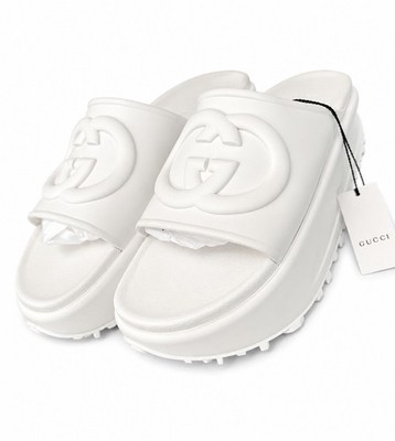 Gucci Damen Gummi Sliders ineinandergreifende GG Off White Sandalen Größe 8UK/EU41