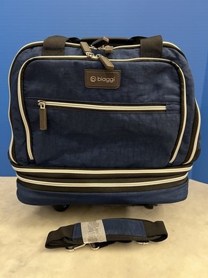 Biaggi Blue Rolling Underseat Carry On Travel Tote Bag NWOT Expandable
