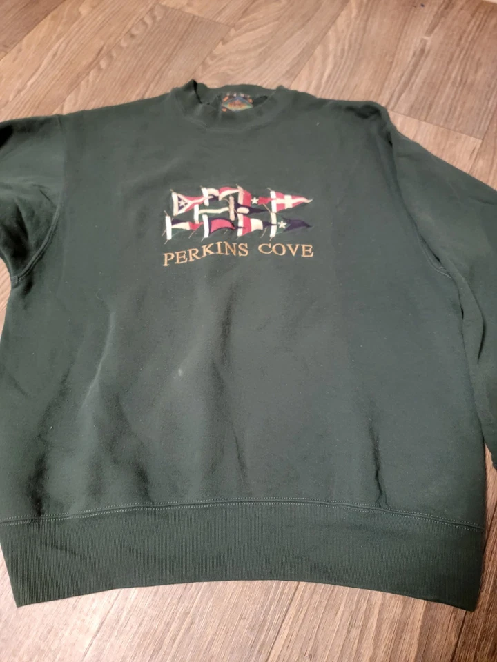 Camp David Green Embroidered PerkinsCove . Simons Sweatshirt Size L Vtg USA - Image 4 of 4