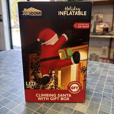Open Box- Joie Domi Climbing/Hanging Santa W/ Gift Box LED Lighted Inflatable 6 