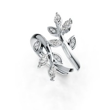 Sterling Silver Semi Mount Ring Setting Marquise MQ 5x2.5mm Leaves Theme