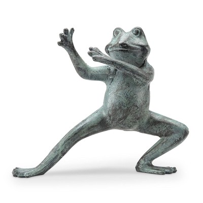 Home 64054 Weathered Green Flexing Tai Chi Frog 7 x 9 Cast Iron Decorative Ta...