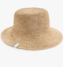 RAG & BONE Jade raffia rollable packable women's bucket hat -Natural -Medium/LG