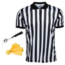 Men's Referee Shirt Collared Bundle Kit Flag Whistle Halloween Costume