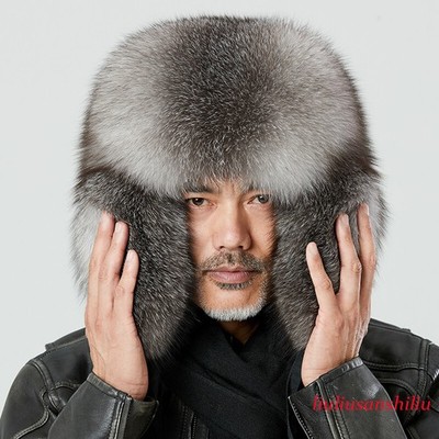 Men's Full Covered Real Fox Fur Hat Russian Ushanka Cossack Hat Warm Hunter Hat