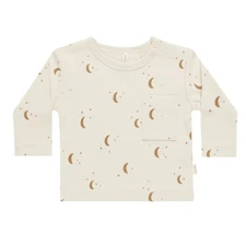 Quincy Mae Baby Cream Moons Long Sleeve Pocket Tee Size 6-12 M 