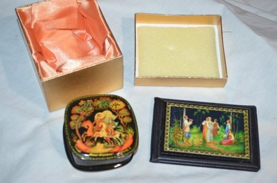 Russian Lacquerware Lot Fedoskino Volkov Trinket Box & Photo Album