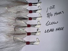 BUCKTAIL JIGS, STRIPER DARTS,   6,   1 OZ. PURE TIN GLOW