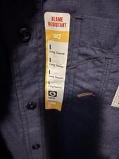 Carhartt FR Flame Resistant Blue Cotton Long Sleeve Work Shirt Loose Fit Size L