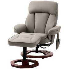 Grey Brown Faux Leather Electric Massage Recliner Chair with Ottoman Remote