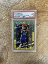 Rare 2021 Donruss Stephen Curry Holo Green Yellow Laser PSA 9. MVP. GSW Champion