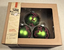 Old Navy Set of 3 Blown Glass Ornaments "Good Cheer" Collection New in Box