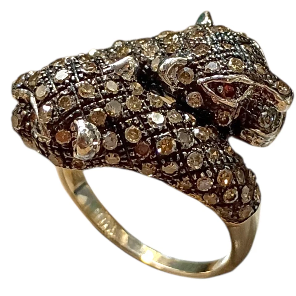 10K COUGAR головы желтое золото бриллиант кольцо Sz6 - Изображение 4 из 4