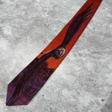 Vintage Ralph Marlin Polyester Tie Mens Gliding Turns Animal Pointed 80s Eagle