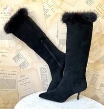 Free People Jeffrey Campbell Black Faux Suede Fur Boot Stiletto SAMPLE 9 NEW
