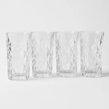 Studio Crystal by Studio Silversmiths Tumblers – Set of 4 – 6” Diamond Cut Clear