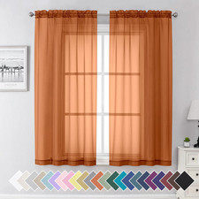 Orange Sheer Curtains 63 Inch Length 2 Panels Set, Light Filtering Airy Rod Pock