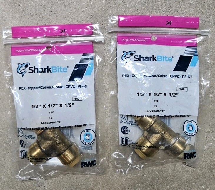 Sharkbite 1/2" Inch Push To Connect Tee Brass Fitting X2