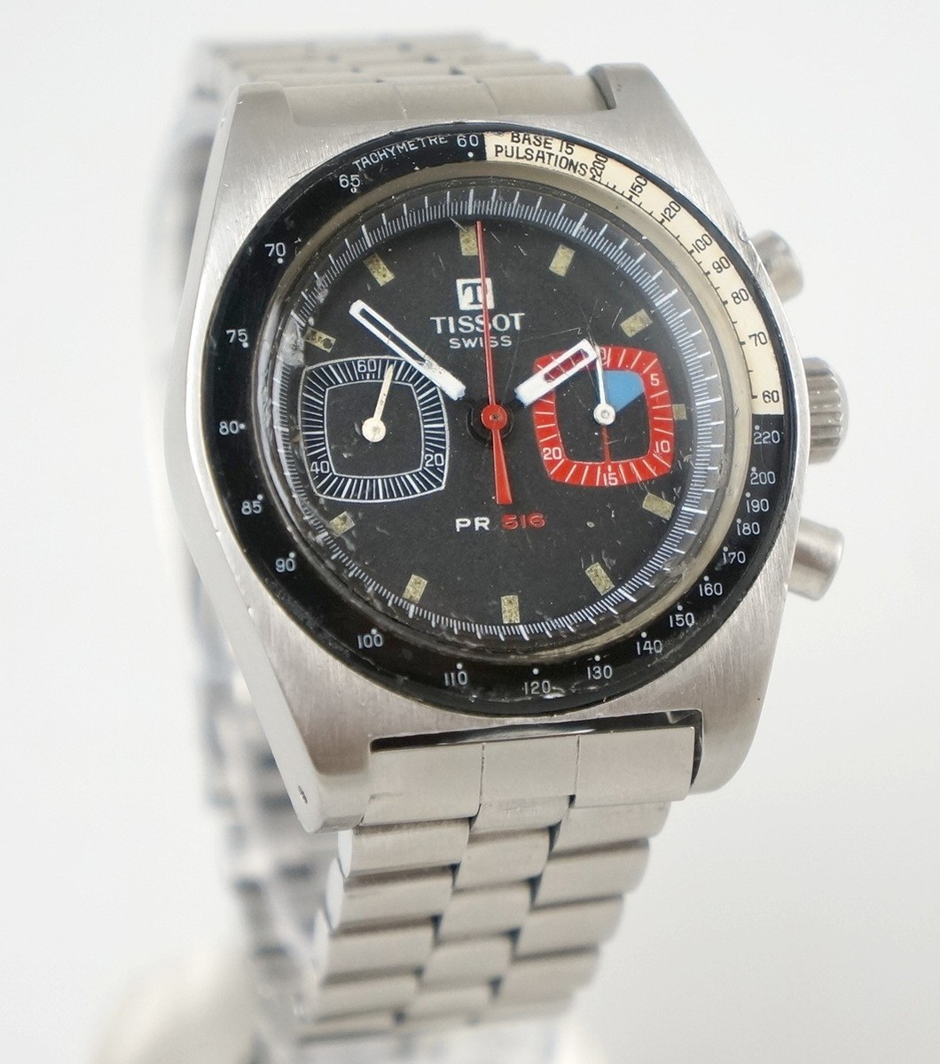 Vintage Tissot Pr-516 Chronograph Stainless Steel Watch 40528-1X w