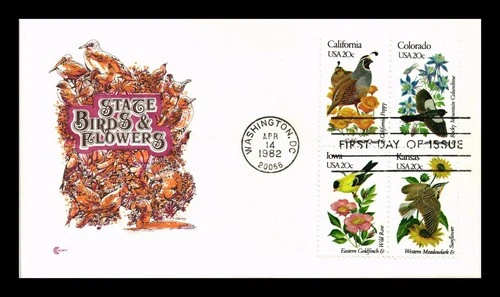 US COVER STATE BIRDS FLOWERS FIRST DAY ISSUE SETENANT COVER CRAFT CACHET