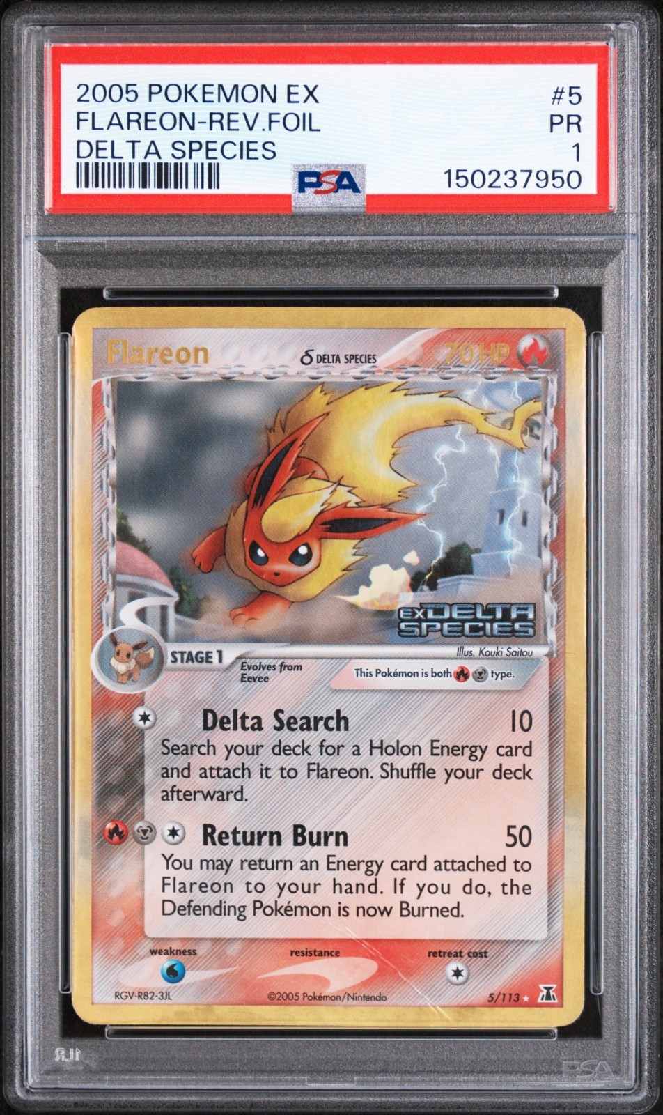 PSA 1 2005 Pokemon EX Delta Species Flareon REVERSE Holo Foil Rare 5/113
