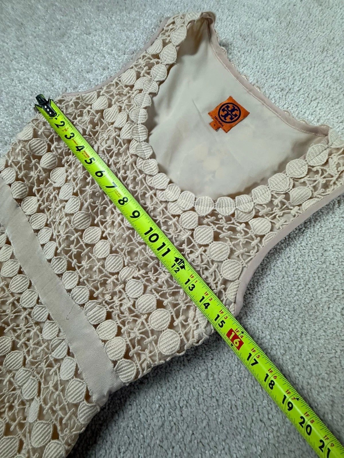 OFF WHITE Abito donna Tory Burch 6 uncinetto pizzo foderato canotta matita avorio bianco sporco